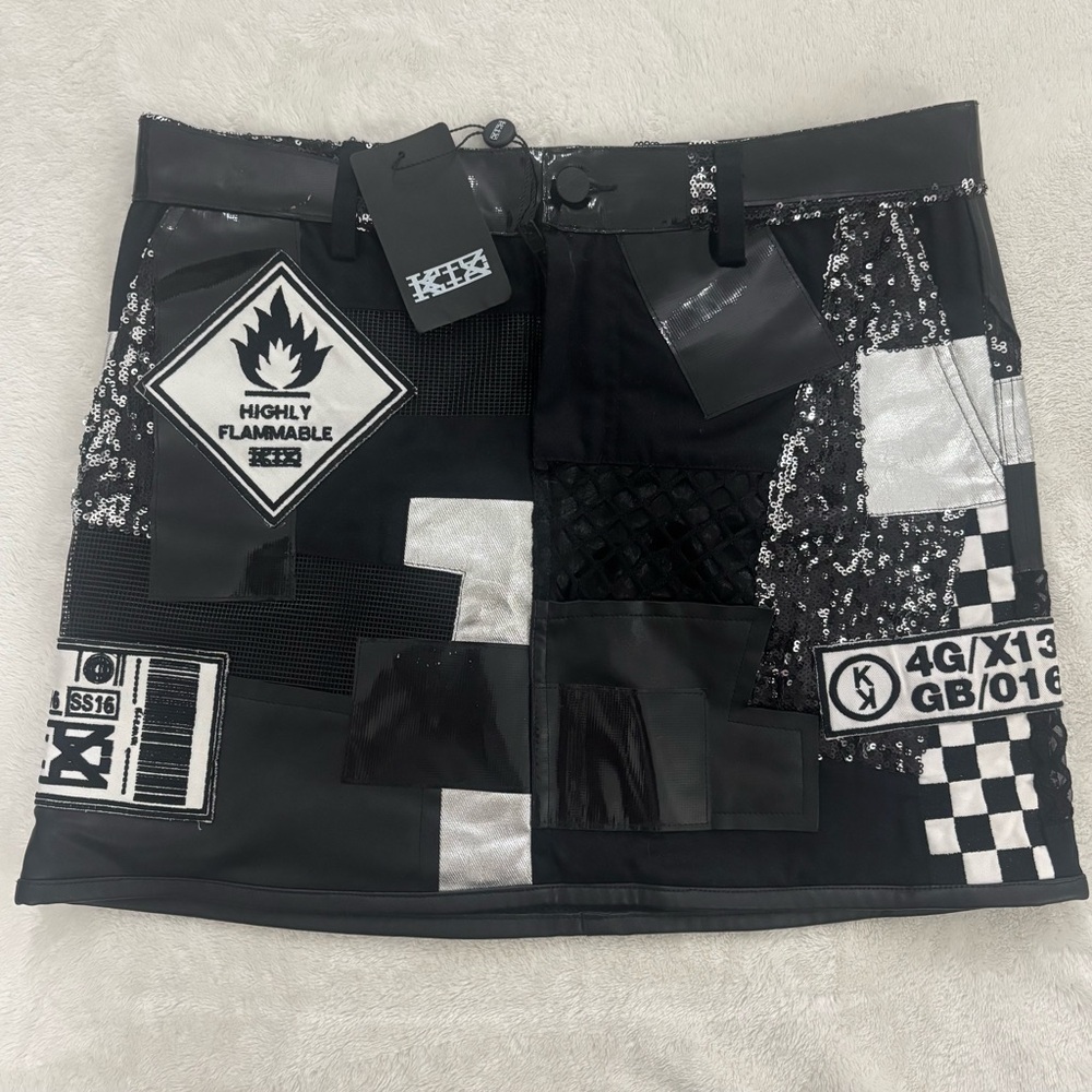 KTZ Multi-Fabric Patchwork Mini Skirt RARE Medium NWT Designer KOKON TO ZAI